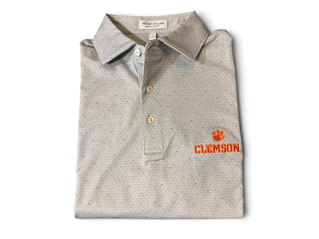 Peter Millar Clemson Text On the Ball Performance Jersey Polo: British Grey
