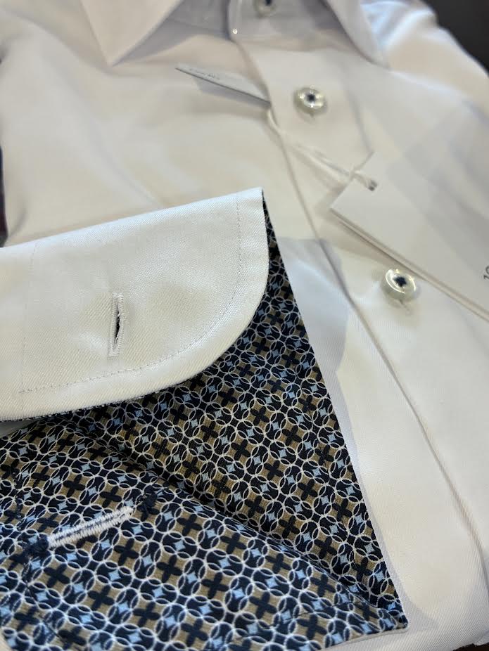 Eterna Modern Fit Luxury Twill Contrast Cuff Dress Shirt: White