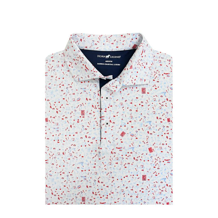 Horn Legend Mulligan Performance American Flag Polo: White/Navy/Red