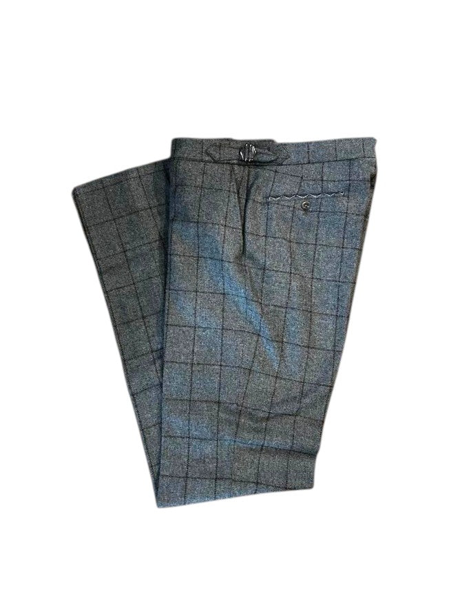 Ballin Shetland Lambswool Windowpane Houston Side Tab Dress Pant: Mid Grey