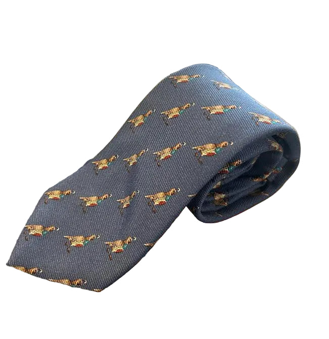 Robert Jensen Walking Pheasant Print Tie: Blue