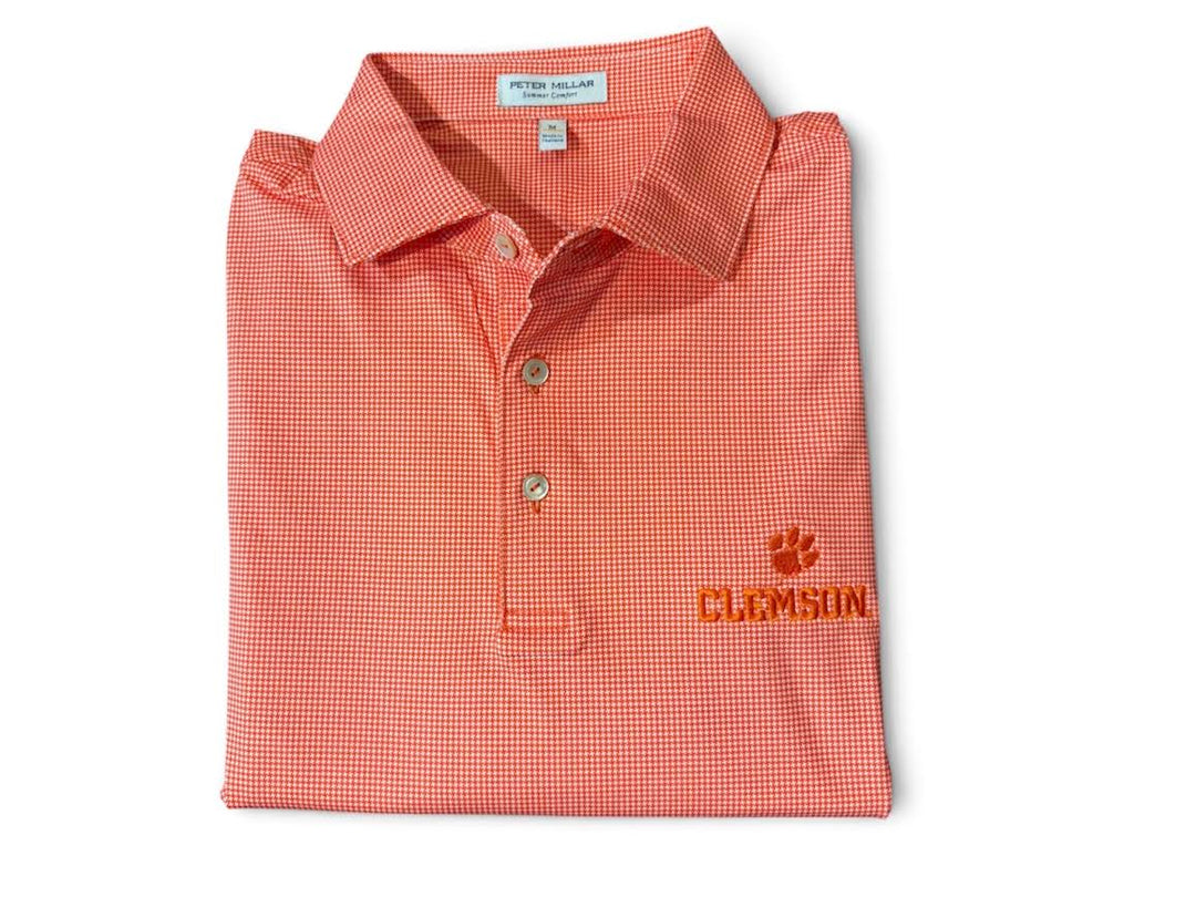 Peter Millar Clemson Text Border Performance Jersey Polo: Orange
