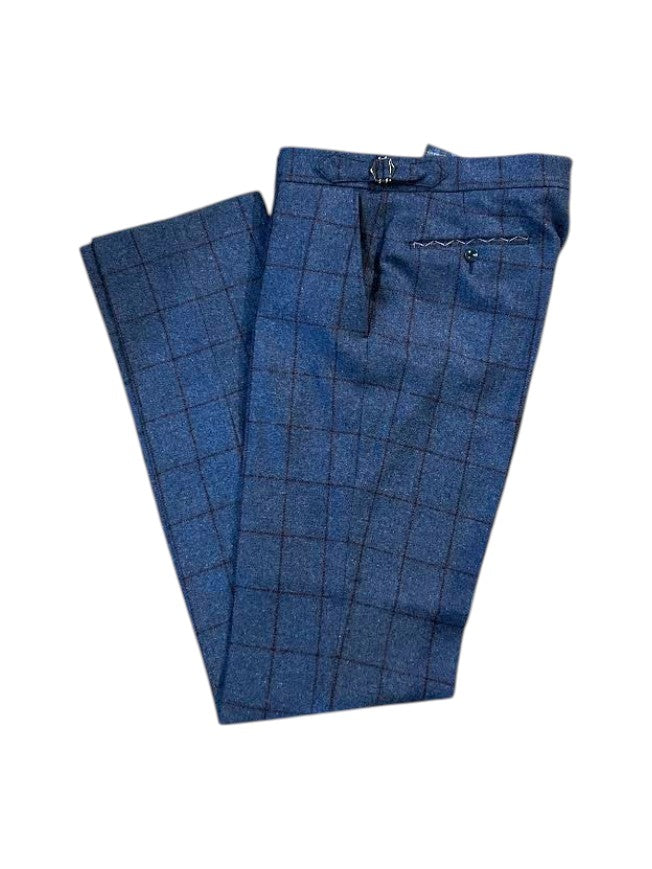 Ballin Shetland Lambswool Windowpane Houston Side Tab Dress Pant: Blue Mix