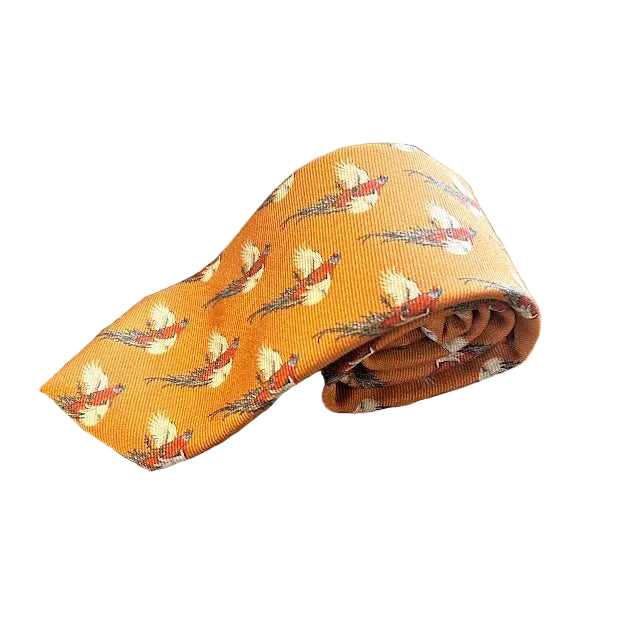 Robert Jensen Flying Pheasant Print Tie: Rust Orange