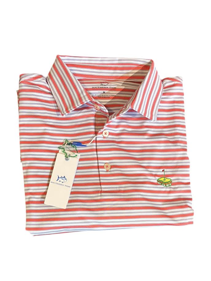 Southern Tide Driver Ocean Hill Stripe Polo with Pimento Cheese: Sunkist Coral