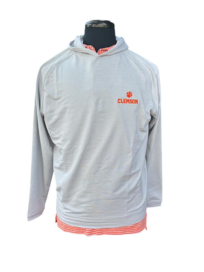 Peter Millar Clemson Paw with Text Pine Performance Hoodie: British Grey