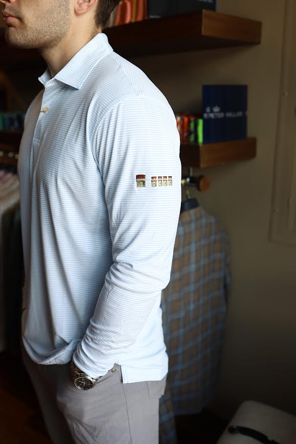 Peter Millar Featherweight Park Stripe Long-sleeve Performance Polo Lake Murray Dam Towers: White