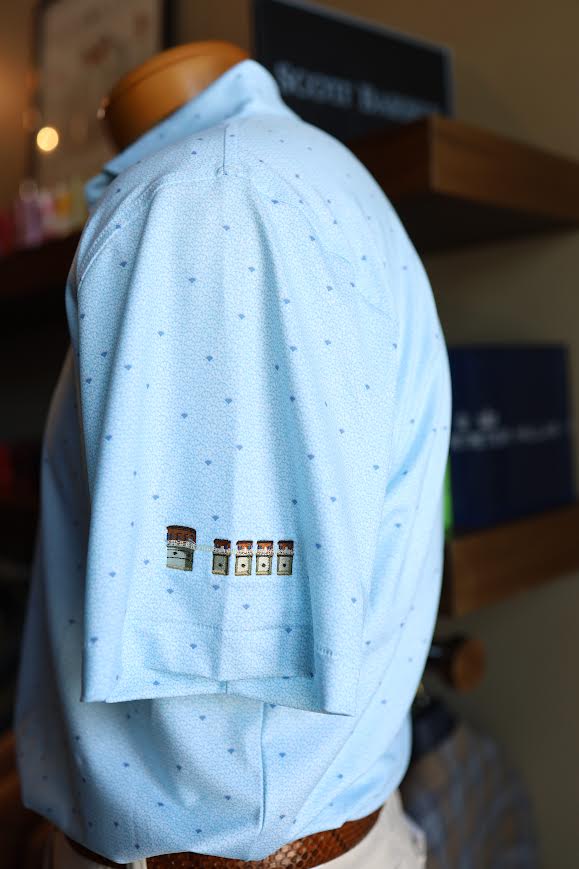 Peter Millar Tequila Sunrise Performance Jersey Polo "Lake Murray Dam Towers": White