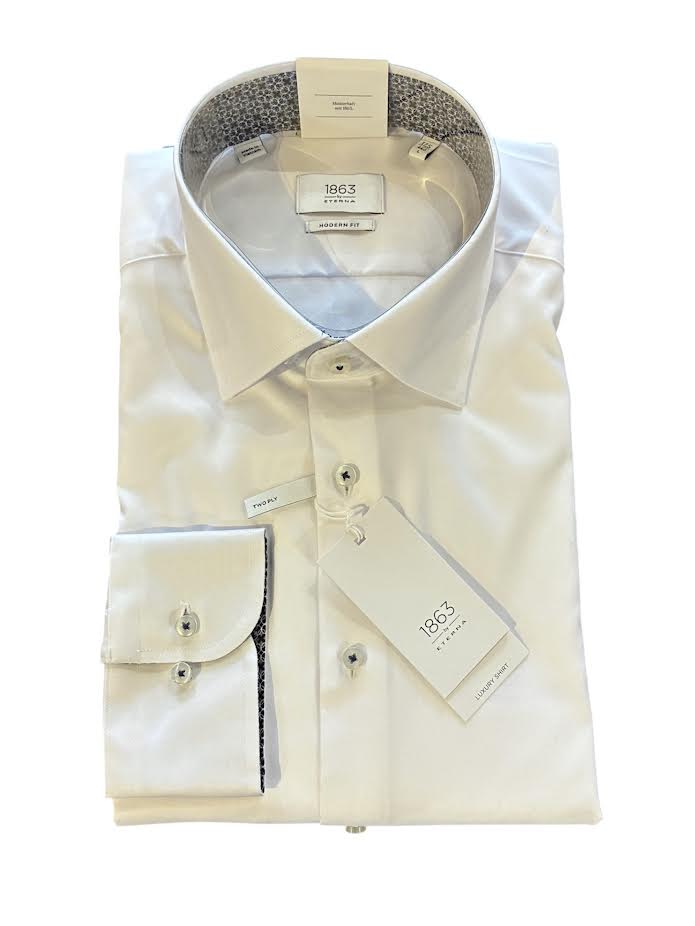 Eterna Modern Fit Luxury Twill Contrast Cuff Dress Shirt: White