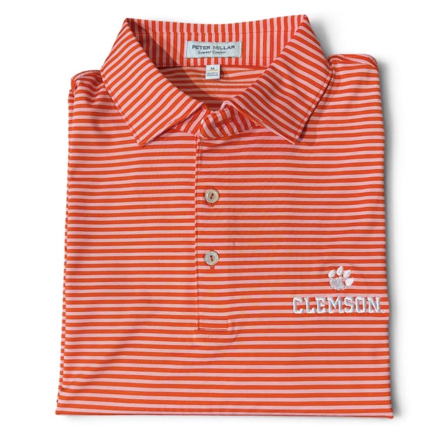 Peter Millar Clemson Text Tiebreaker Performance Jersey Polo: Orange
