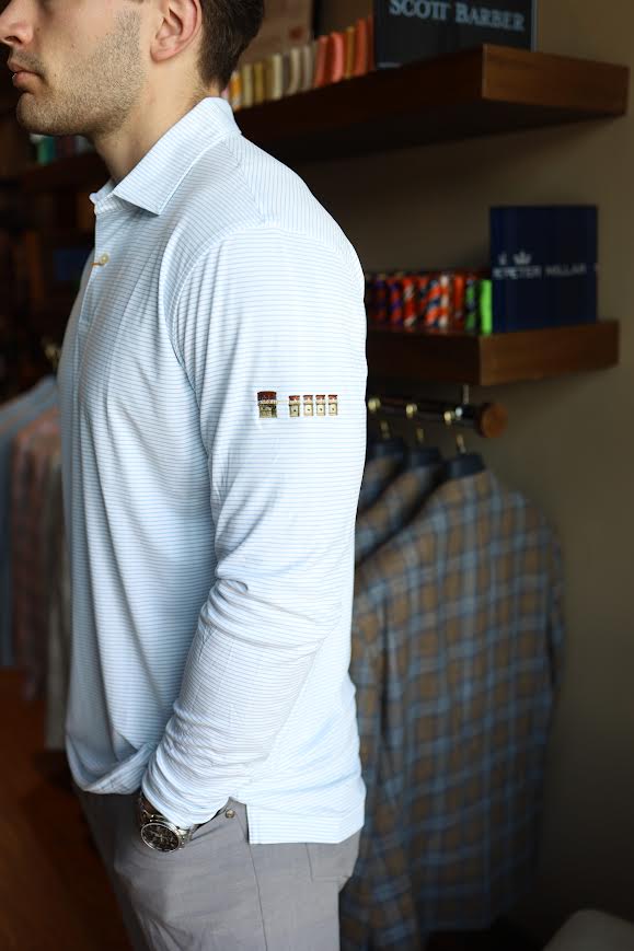 Peter Millar Featherweight Park Stripe Long-sleeve Performance Polo Lake Murray Dam Towers: White