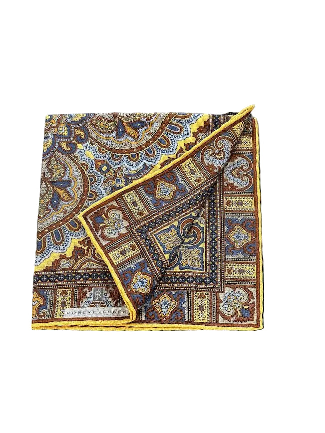 Robert Jensen Pocket Square: Mustard Paisley Medallion