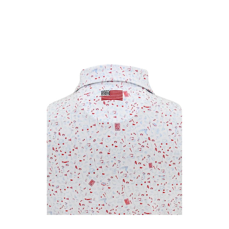 Horn Legend Mulligan Performance American Flag Polo: White/Navy/Red
