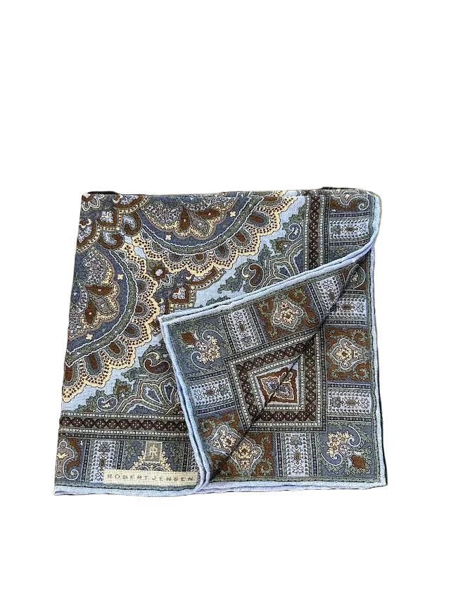 Robert Jensen Pocket Square: Blue Paisley Medallion