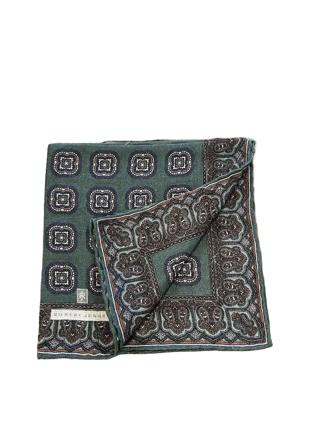 Robert Jensen Pocket Square: Green Medallion