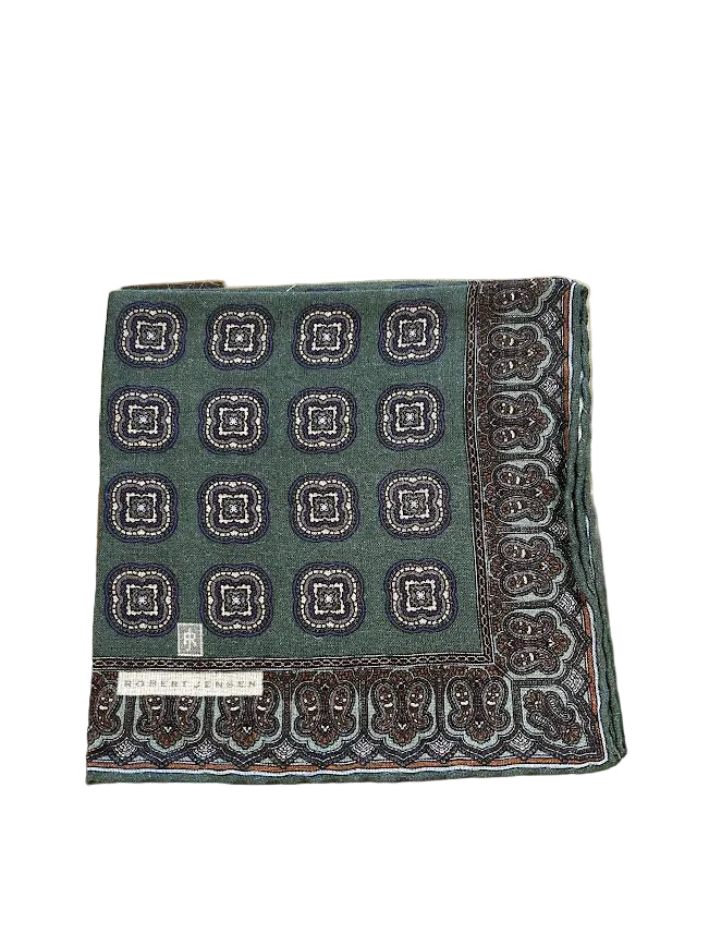 Robert Jensen Pocket Square: Green Medallion