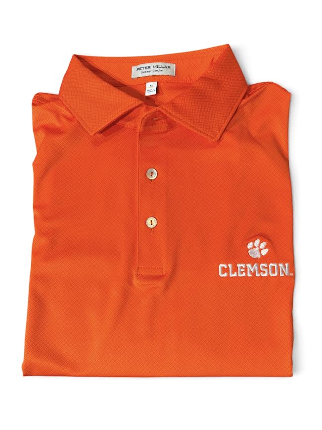 Peter Millar Clemson Text Hugo Performance Jersey Polo: Orange