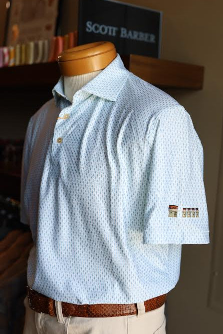 Peter Millar Weekend Wake Performance Jersey Polo Lake Murray Dam Towers: White