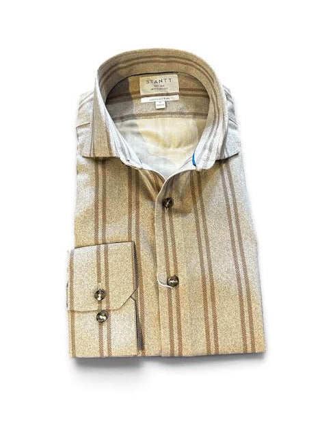 Stantt Ready To Wear Sweater Weather Flannel Print - Taupe Double Stripe