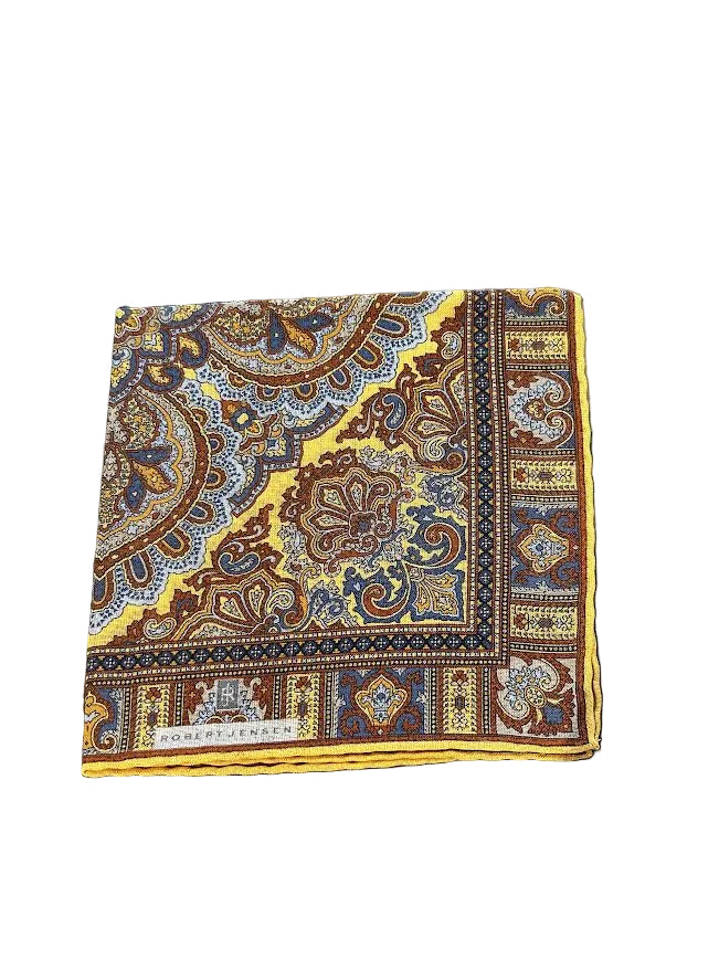 Robert Jensen Pocket Square: Mustard Paisley Medallion