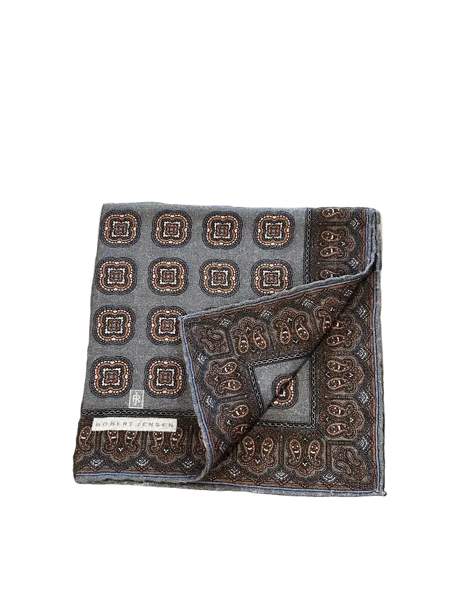 Robert Jensen Pocket Square: Grey Medallion