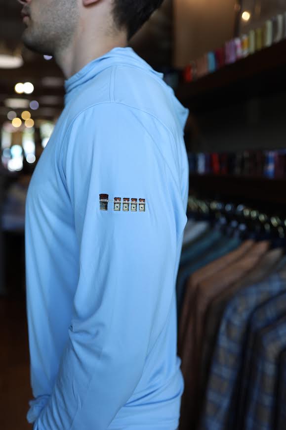 Peter Millar Featherweight Performance Sun Shirt Hoodie Lake Murray Dam Towers: Cottage Blue