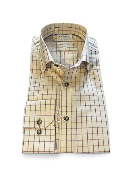 Stantt Ready To Wear Raspberry on Ecru Tattersall Twill Sport Shirt