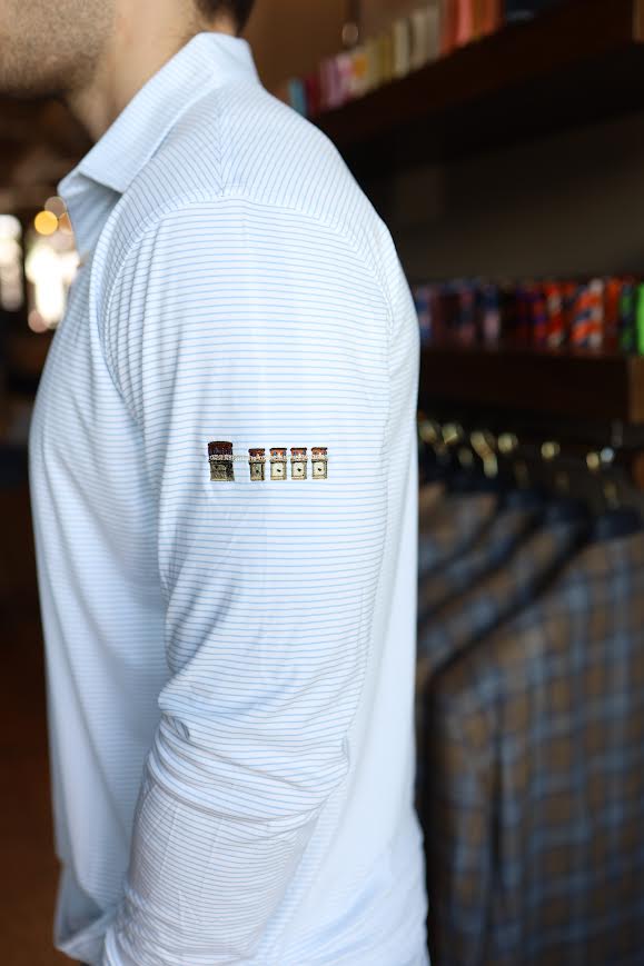 Peter Millar Featherweight Park Stripe Long-sleeve Performance Polo Lake Murray Dam Towers: White