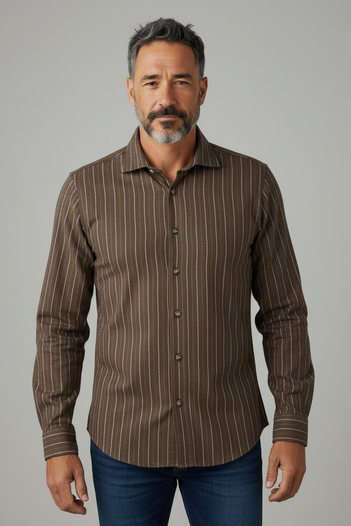 Stantt Ready To Wear Organic Cotton Hickory and Pine Stripe Flannel Sport Shirt