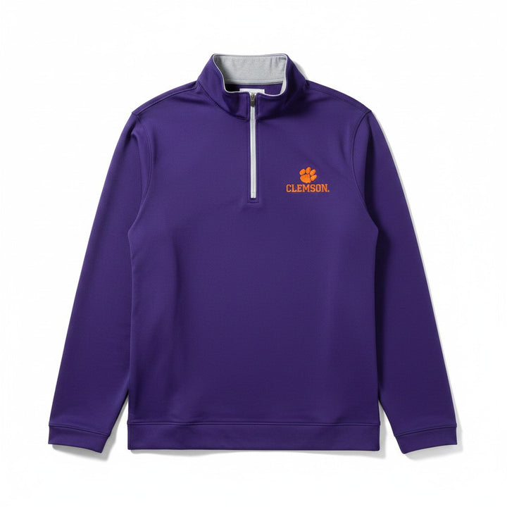 Peter Millar Clemson Text Perth Performance 1/4 Zip: Purple