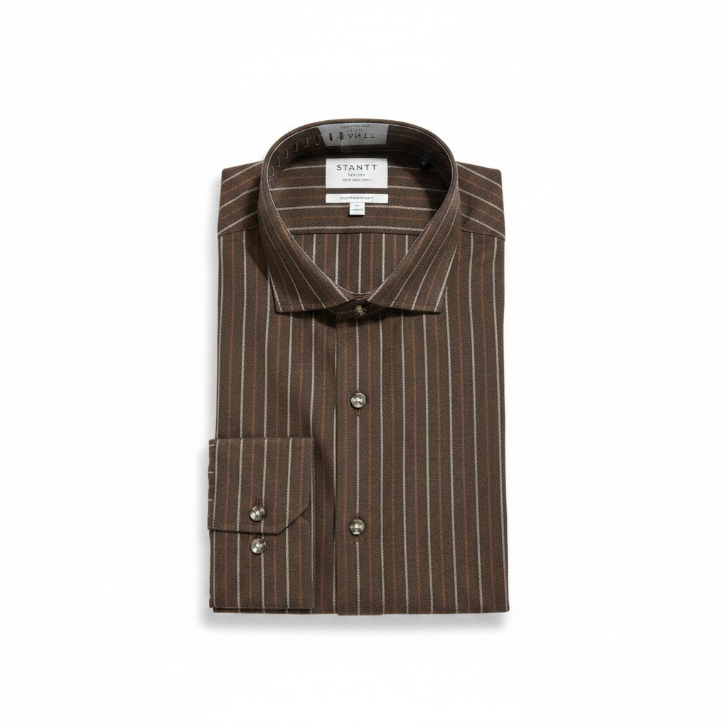 Stantt Ready To Wear Organic Cotton Hickory and Pine Stripe Flannel Sport Shirt