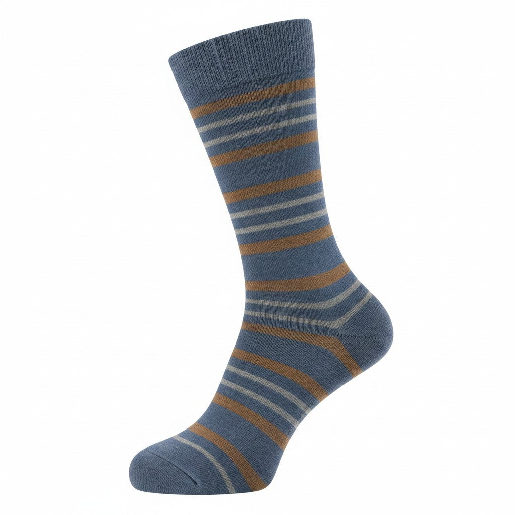 Dapper Classics Bay Blue and Mushroom Double Stripe Sock