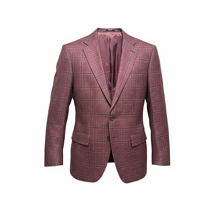 MaxDavoli By Maxman Barberis Soft Coat: Burgundy Windowpane
