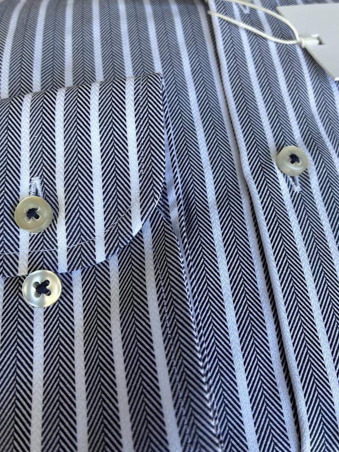 Eterna Modern Fit Herringbone Stripe with Kent Collar: Navy Stripe