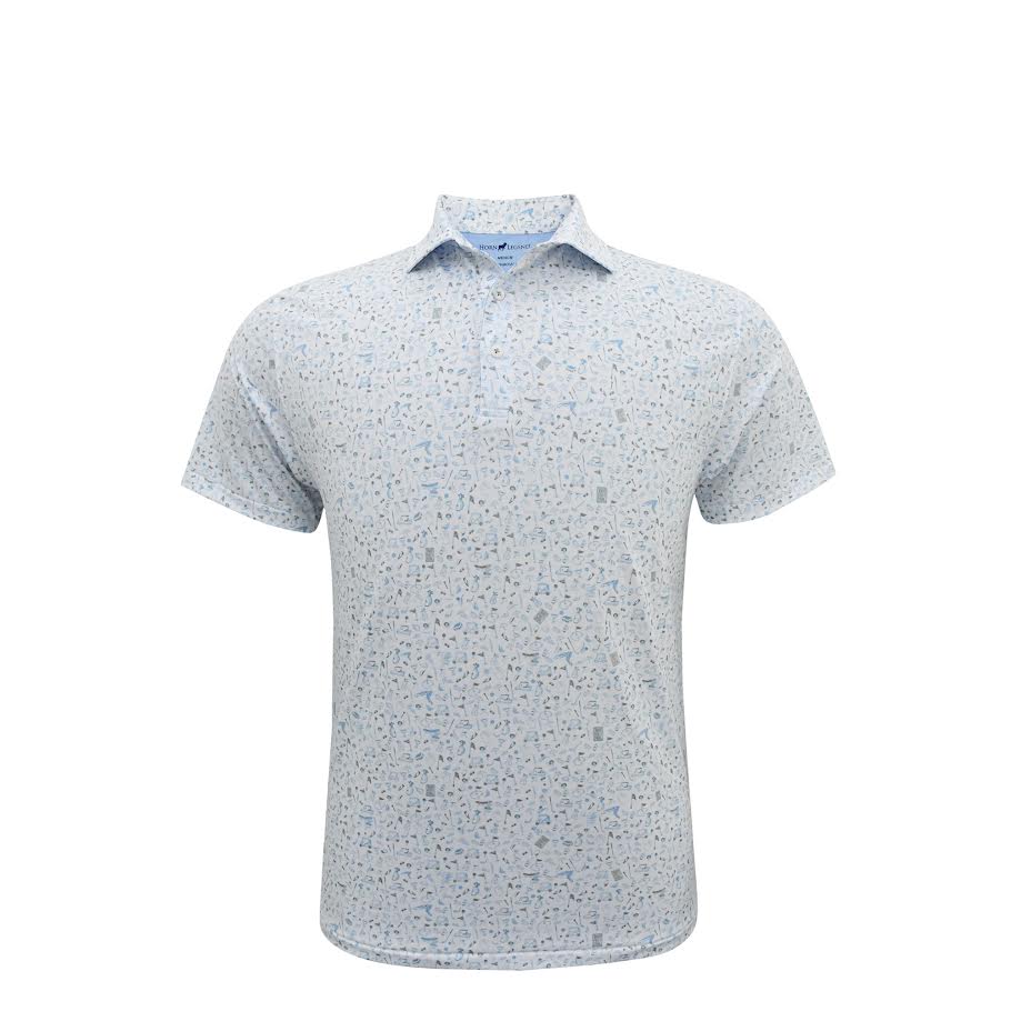 Horn Legend Mulligan Performance Polo: White/Serenity/Sand