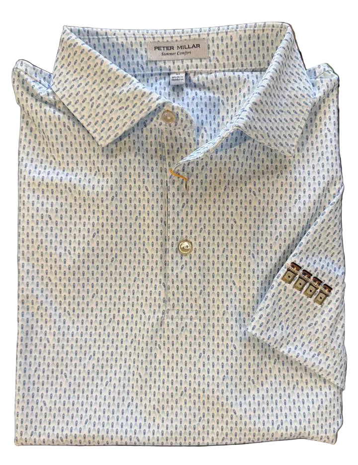 Peter Millar Weekend Wake Performance Jersey Polo Lake Murray Dam Towers: White
