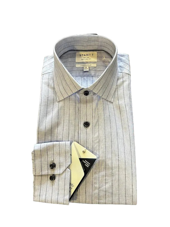 stantt dress shirts Stantt Cotton Linen Chambray Stripe Dress Shirt: Tonal Blue XL