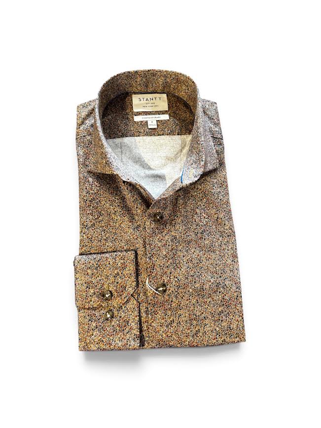 Stantt Ready To Wear Burnt Orange Botanical Foliage Print Sport Shirt