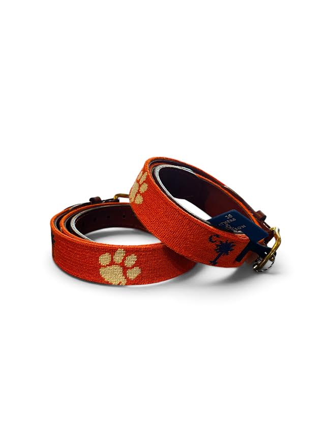 Smathers and Branson Clemson Baseball and Palmetto Needlepoint Belt: Orange