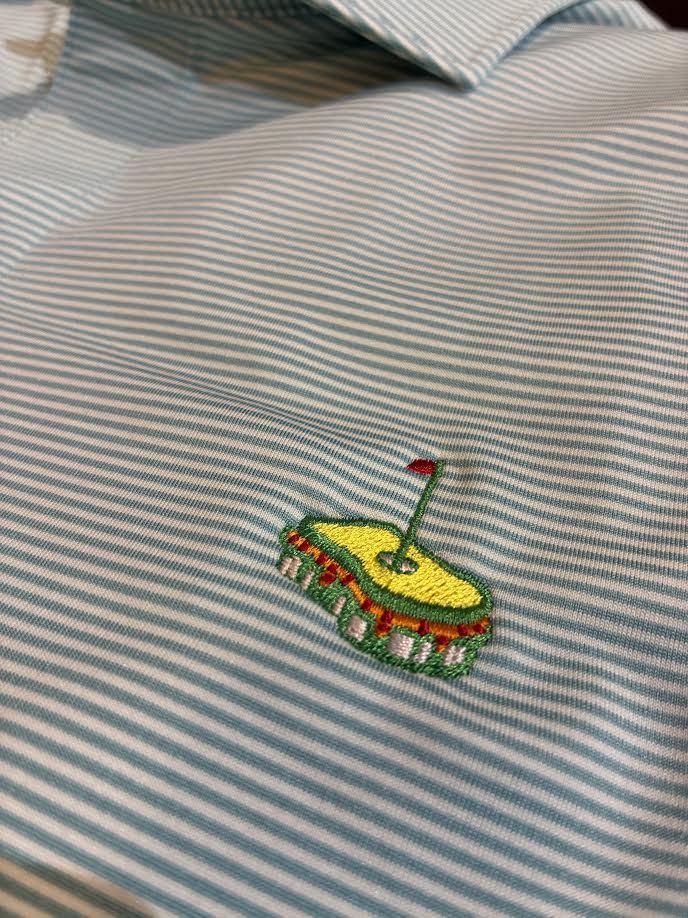 Johnnie-O Performance Jersey Polo with Pimento Cheese - Lyndonn Stripe: Tropical Celeste