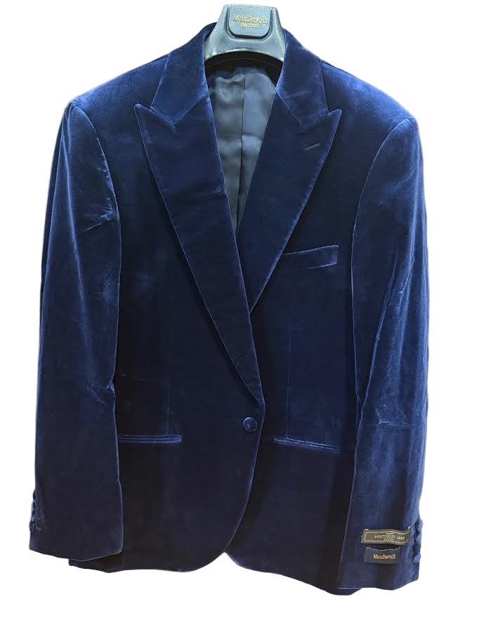 Maxdavoli by Maxman Pontoglio 1883 Peak Lapel Velvet Jacket: Indigo