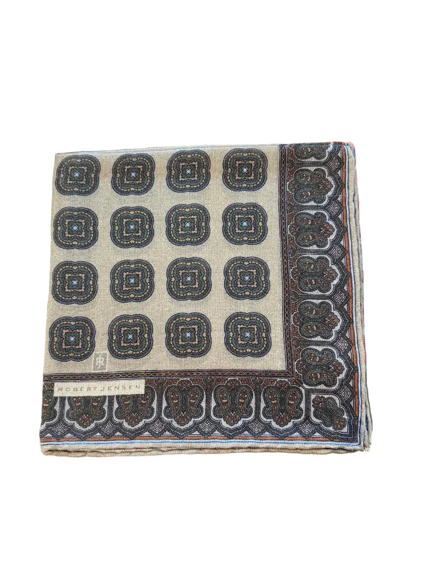 Robert Jensen Pocket Square: Green/Grey Medallion