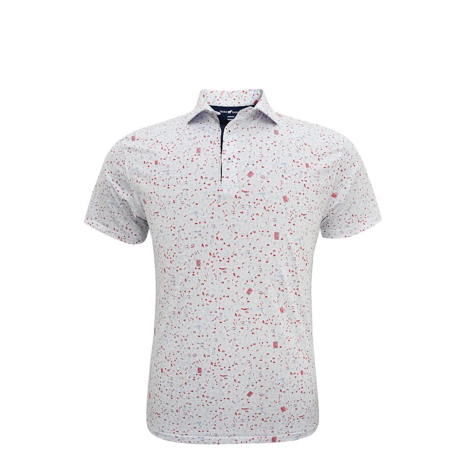Horn Legend Mulligan Performance American Flag Polo: White/Navy/Red