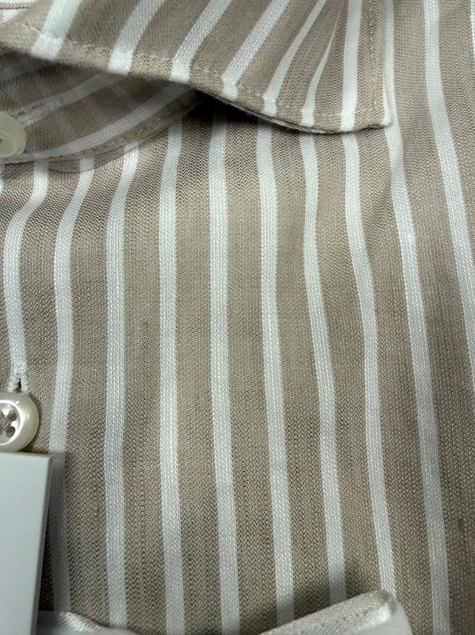 Eterna Slim Fit Soft Stripe Dobby with Cutaway Collar: Beige