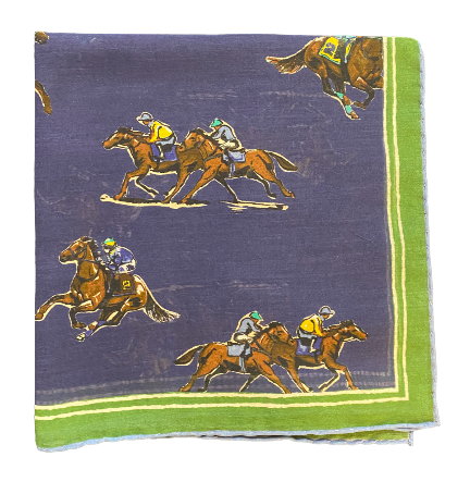 Seaward & Stearn Horse Race Scene w/ Navy & Green Pocket Square