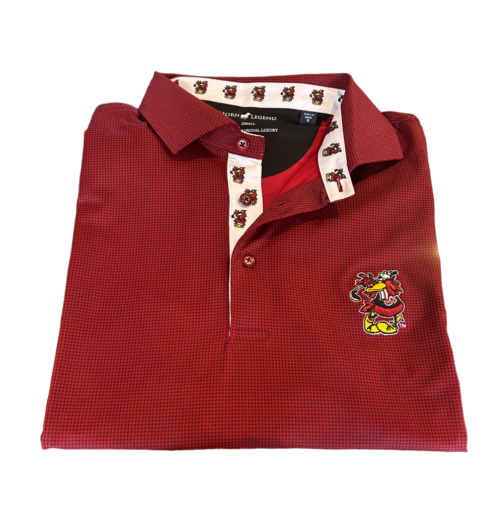 Horn Legend University of South Carolina Houndstooth Garnet/Black Polo:  Swinging Cocky