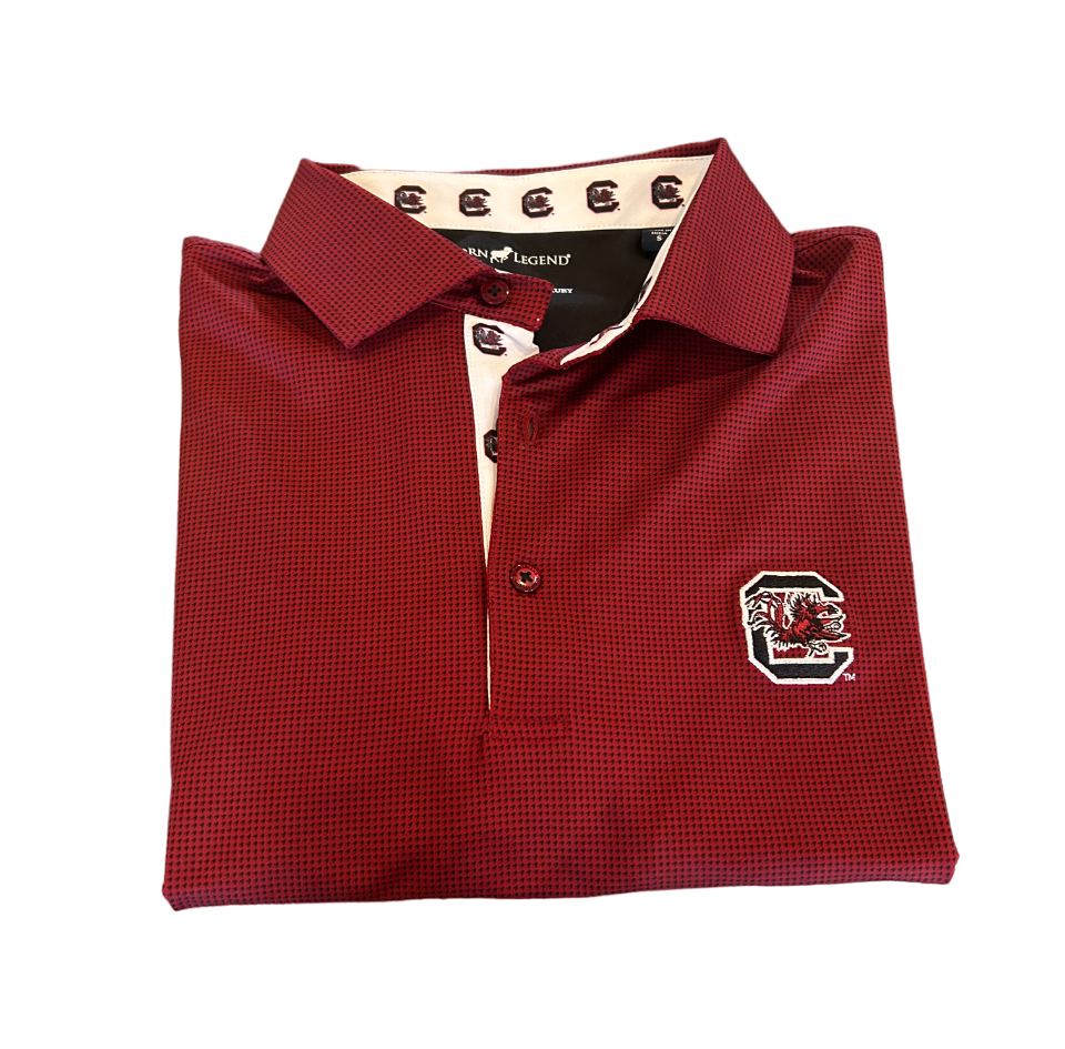 Horn Legend University of South Carolina Houndstooth Garnet/Black Polo: Block "C"