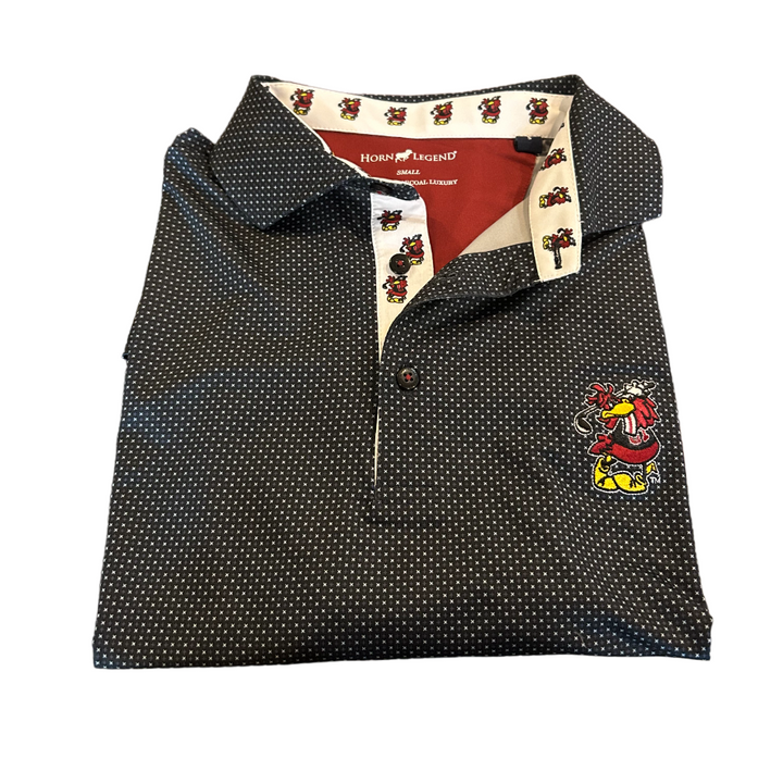 Horn Legend University of South Carolina Charcoal Checkers Polo: Swinging Cocky