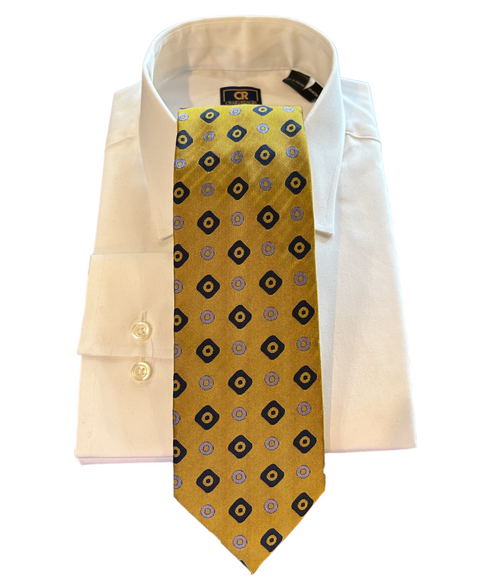 Seaward and Stearn Yellow/Navy Geo Circle Tie