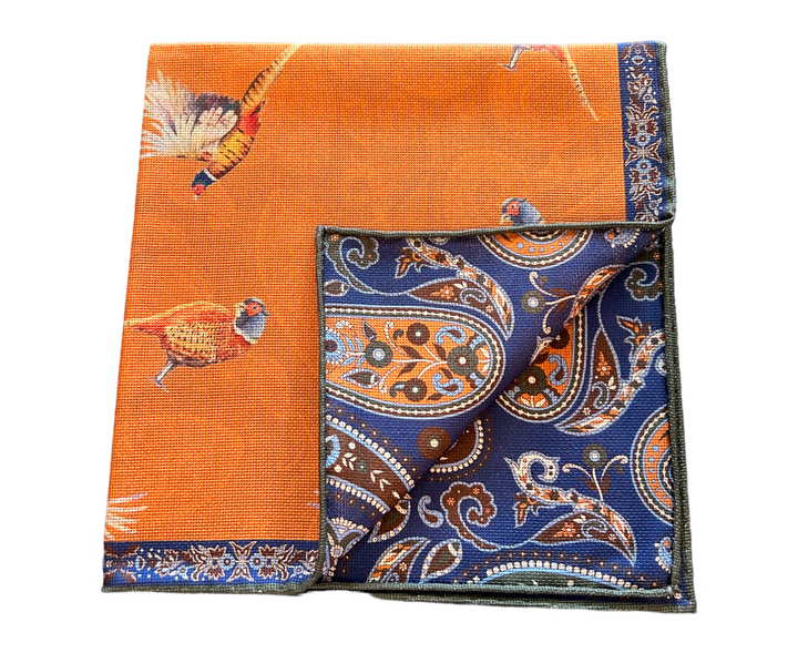 Seaward and Stearn Orange Pheasants Pocket Square